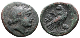 Troas, Abydos, circa 300-250 BC. AE (18,5 mm, 7,63 g). Turreted head of Artemis right, bow and quiver under chin. Rev. Eagle standing right on thunder...