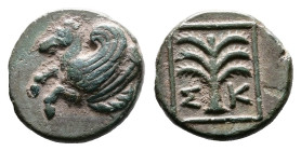 Troas, Skepsis, circa 400-310 BC. AE (11 mm, 1,17 g.). Forepart of Pegasos left. Rev. Σ-Κ Fir-tree within linear square border. SNG Copenhagen 477. Ab...