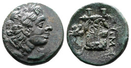 Mysia, Lampsakos. 4th.-3rd. Century BC. AE ( 20 mm, 6,52 g.). Laureate head of Apollo to right. Rev. ΛΑΜ Lyre; in left field, forepart of Pegasos to l...