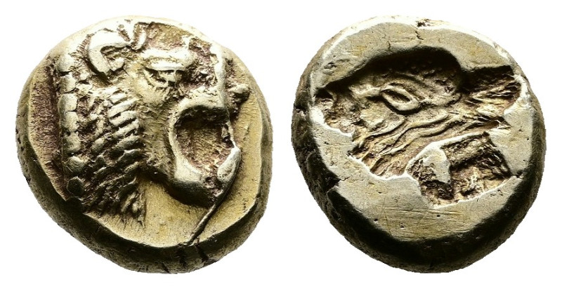 Lesbos, Mytilene, circa 521-478 BC. EL Hekte (11 mm, 2.58 g. ). Head of lion wit...