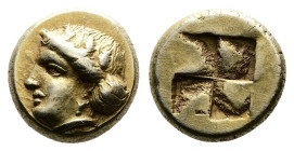 ionia, Phokaia, circa 387-326 BC. EL Hekte (11 mm, 2,55 g.). Laureate head of Demeter left, hair in sakkos. Rev. Quadripartite incuse square. Bodenste...