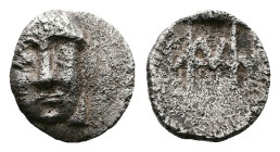 Ionia, Kolophon, circa 450-410 BC. AR Hemiobol (9mm, 0.46 g.). Persic standard. Facing head of Apollo. Rev. Monogram or mark of value. Milne, Colophon...