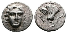 Islands off Caria, Rhodos, Rhodes, circa 229-205 BC. AR Drachm (13,81mm, 2,50 g.). Radiate head of Helios facing slightly to right. Rev. P - O Rose wi...