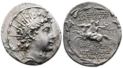 Seleukid Kingdom, Antiochos VI Dionysos, 145-142 BC. AR Tetradrachm (33mm, 16,66g.). Antioch, 144-143 BC. Radiate and diademed head of Antiochos VI ri...