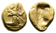 Persia, Achaemenid Empire, Time of Darios I to Xerxes II. Gold Daric (14mm, 8,31g.). Sardes, circa 485-420 BC. Persian Great King or hero, wearing kid...