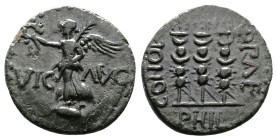 Macedon, Philippi, time of Claudius or Nero 41-68 AD. Pseudo-autonomous issue. AE (19 mm, 3,75 g.). VIC AVG Victory standing to left on base, holding ...