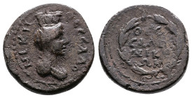 Macedon, Thessalonica, temp. Septimius Severus, 193-211 AD. AE (20mm, 6,68 g.). Turreted, draped, and veiled bust of Tyche right. Rev. ΘЄC/CAΛO/NIKЄ/Ω...