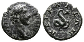 Bithynia, Nicaea, Antoninus Pius, 138-161 AD. AE (18,5 mm, 3,64 g.). ΑΥΤ ΚΑΙϹΑΡ ΑΝΤΩΝΙΝΟϹ. Bare head right. Rev: ΝΕΙΚΑΙΕΩΝ. Serpent coiled right. RPC ...