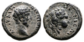 Bithynia, Nicaea, Marcus Aurelius, 161 - 180 AD. ( 18mm, 4,03 g.). AVT KAI M ANTΩNINOC bare headed bust of Marcus Aurelius to right. Rev. NIKIEΩN roar...