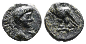 Troas, Abydos, Tiberius, 14-37 AD. AE (12mm, 1,79 g). CE BA, laureate head of Tiberius right. Rev. ABY, eagle standing right on thunderbolt. RPC I 229...