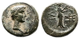 Troas, Ilium, Augustus, 27 BC-AD 14. AE (13,5 mm, 2,05 g.). Bare head right. Rev. IΛΙ Athena Ilias standing right; monogram to right. Bellinger T115; ...