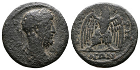 Lydia, Thyateira, Commodus, 177-192 AD. AE. (22mm, 5,44 g.) [AV KOMODOC] Laureate, draped and cuirassed bust right. Rev. ΘYΑΤ / EΙΡΗ / ΝΩΝ. Eagle stan...