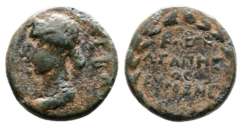 Phrygia, Eumenea, Livia, 14-29 AD. AE (13,5mm, 1,94g.) Kleon Agapetos, magistrat...