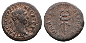 Seleucis and Pieria, Antioch. Trajan. AE (17,5 mm. 3,99 g.). AD 98-99. ΑΥΤ ΚΑΙС ΝЄΡ ΤΡΑΙΑΝ СЄΒ ΓЄΡΜ, laureate head right. Rev. ΔΗΜΑΡΧ ЄΞ ΥΠΑΤ Β, winge...