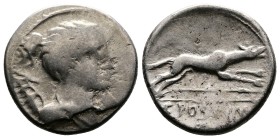 C. Postumius, after 73 BC. Contemporary imitation of Republican AR Denarius (18mm, 3,8 g.). Diademed bust of Diana right, wearing quiver and bow over ...