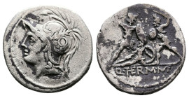 Q. Thermus M.f. 103 BC. AR Denarius (20mm, 3,81 g.). Rome. Head of Mars left, wearing crested helmet ornamented with plume and annulet. Rev. Two warri...