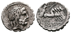 Q. Antonius Balbus, 83-82 BC. AR Denarius (19mm, 3,39 g.), Rome. Laureate head of Jupiter to right; to left, S.C. Rev. Q ANTO BALB / PR Victory in fas...