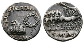 Augustus, 27 BC.- 14 AD. AR Denarius (18,5 mm, 2,50 g.). S P Q R PAREN – CONS SVO Toga picta over tunica palmata between legionary aquila and wreath. ...