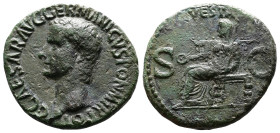 Gaius (Caligula), 37-41 AD. AE As (28,5mm, 10,74 g.). Rome, 37-38 AD. C CAESAR AVG GERMANICVS PONT M TR P Bare head of Caligula to left. Rev. VESTA / ...