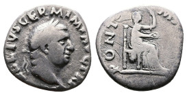 Vitellius, 69 AD. AR Denarius (16cmm, 2,31 g.). Rome. A VITELLIVS GERM IMP AVG TR P, laureate head of Vitellius to right. Rev. CONCORDIA P R Concordia...