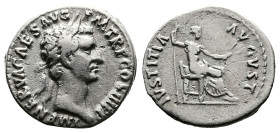 Nerva. 96 - 97 AD. AR Denarius. (18 mm, 3,53 g.). Rome mint, struck 97 AD. IMP NERVA CAES AVG P M TR P COS III P P, laureate head right. Rev. IVSTITIA...