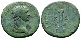 Trajan. 98 - 117 AD. AE dupondius. Rome mint, struck 112-117 AD. IMP CAES NERVAE TRAIANO AVG GER DAC PM TRP COS VI P P, radiate, draped bust right. Re...