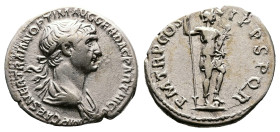 Trajan. 98 - 117 AD. AR Denarius. (19 mm, 3,00 g.). Rome mint, struck 114-117 AD. IMP CAES NER TRAIAN OPTIM AVG GER DAC PARTHICO, laureate and draped ...