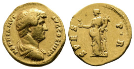 Hadrian. 117 - 138 AD. Gold Aureus. (20 mm, 7,00 g.). Rome mint, struck 134-138 AD. HADRIANVS AVG COS III P P, bare-headed and draped bust right. Rev....