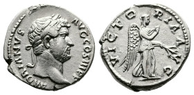 Hadrian. 117 - 138 AD. AR Denarius. (18 mm, 3,42 g.). Rome mint, struck 134-138 AD. HADRIANVS AVG COS III P P, laureate head right. Rev. VICTORIA AVG,...