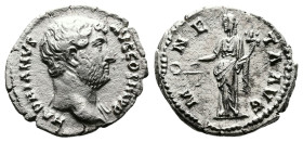 Hadrian. 117 - 138 AD. AR Denarius. (18 mm, 3,10 g.). Rome mint, struck 130-138 AD. HADRIANVS AVG COS III P P, bare head right with slight drapery on ...