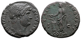 Hadrian. 117 - 138 AD. AE As. (27 mm, 10,43 g.). Rome mint, struck 124-127 AD. HADRIANVS AVGVSTVS, laureate head right. Rev. SALVS AVGVSTI, S-C across...