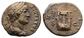 Hadrian. 117 - 138 AD. AE Simis. (18 mm, 3,87 g.). Rome mint, struck 124-127 AD. HADRIANVS AVGVSTVS, laureate, draped and cuirassed bust right. Rev. C...