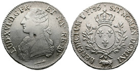 Louis XVI, 1774–1793. Silver (29,33 g.) Écu aux lauriers du Béarn, du Beárn, Pau LUD XVI D G FR ET NA RE BD Bust of Louis XVI to left. Rev. SIT NOMEN ...