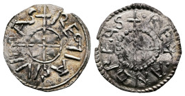 Stephan I, 997-1038. Silver Denar ( 17mm, 0,48g). + STEPHANVS REX Cross with a wedge in each quarter. Rev. + REGIA CIVITAS Cross with a wedge in each ...