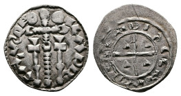 Ladislaus I, 1077-1095, Silver Denar (15mm, 0,69 g.). LADIS LAVS RE large cross and two small crosses, (Huszar 28). Nice old cabinet tone, very fine. ...