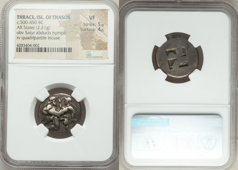 THRACIAN ISLANDS. Thasos. Ca. 500-450 BC. AR stater (23mm, 2.21 gm). NGC VF 5/5 ...