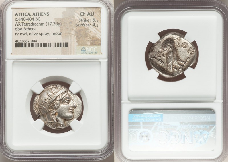 ATTICA. Athens. Ca. 440-404 BC. AR tetradrachm (26mm, 17.20 gm, 5h). NGC Choice ...