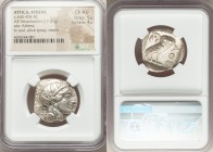 ATTICA. Athens. Ca. 440-404 BC. AR tetradrachm (25mm, 17.21 gm, 7h). NGC Choice AU 5/5 - 4/5. Mid-mass coinage issue. Head of Athena right, wearing cr...