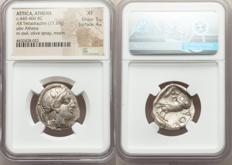 ATTICA. Athens. Ca. 440-404 BC. AR tetradrachm (23mm, 17.19 gm, 2h). NGC XF 5/5 ...