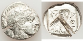 ATTICA. Athens. Ca. 440-404 BC. AR tetradrachm (25mm, 17.23 gm, 11h). XF, test cut. Mid-mass coinage issue. Head of Athena right, wearing crested Atti...