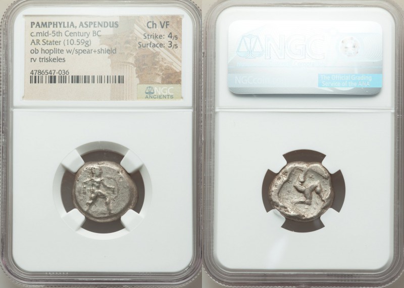 PAMPHYLIA. Aspendus. Ca. mid-5th century BC. AR stater (19mm, 10.59 gm). NGC Cho...