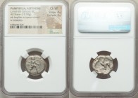 PAMPHYLIA. Aspendus. Ca. mid-5th century BC. AR stater (19mm, 10.59 gm). NGC Choice VF 4/5 - 3/5. Helmeted hoplite advancing right, holding shield and...