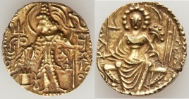 INDIA. Kushan Empire. Kipunadha (ca. AD 350/60-380). AV dinar (19mm, 7.83 gm, 1h). XF. Kipanada standing facing, head left ,sacrificing over altar and...