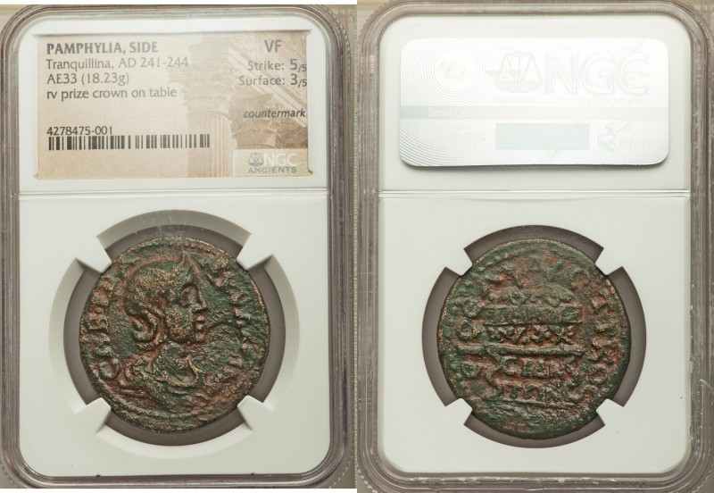 PAMPHYLIA. Side. Tranquillina (AD 241-244). AE (33mm, 18.23 gm, 12h). NGC VF 5/5...