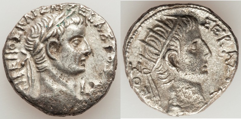 EGYPT. Tiberius (AD 14-37) with Divus Augustus. AR tetradrachm (25mm, 12.97 gm, ...