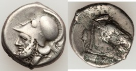 Anonymous. Ca. 300/280-276 BC. AR didrachm (19mm, 7.14 gm, 2h). VF. Neapolis. Helmeted head of Mars to left; behind, oak spray / Horse's head to right...
