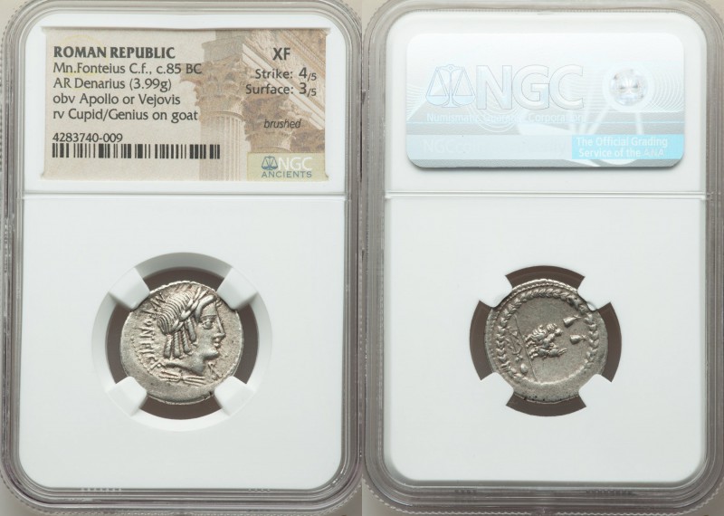 Mn. Fonteius C.f. (ca. 85 BC). AR denarius (20mm, 3.99 gm, 2h). NGC XF 4/5 - 3/5...