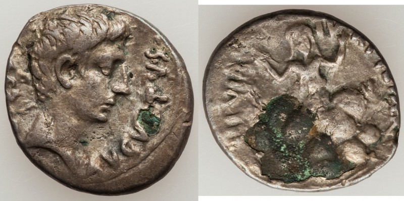 Augustus (27 BC-AD 14). AR/AE fourree denarius (19mm, 3.20 gm, 8h). VF, core vis...