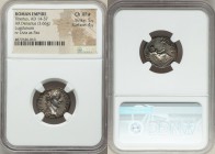 Tiberius (AD 14-37). AR denarius (19mm, 3.66 gm, 5h). NGC Choice XF S 5/5 - 4/5. Lugdunum, ca. AD 36-37. TI CAESAR DIVI-AVG F AVGVSTVS, laureate head ...