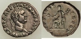 Vespasian (AD 69-79). AR denarius (18mm, 3.42 gm, 6h). VF. Rome, AD 70. IMP CAESAR VESPASIANVS AVG, laureate head of Vespasian to right / COS ITER TR ...
